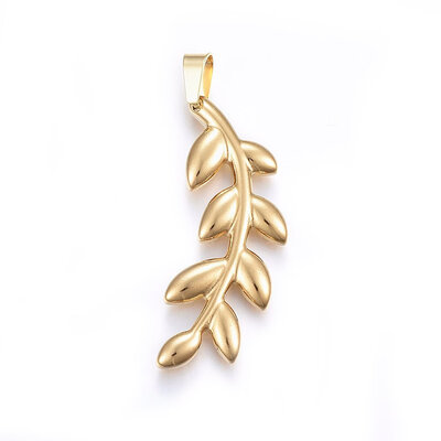 

304 Stainless Steel Pendants Large Hole Pendants Olive Branch Golden 42x17x35mm Hole 8x4mm