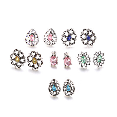 

6 PairsSet Multicolored Bijoux Flower Crystal Stud Earring Set For Woman Boucle Doreille Jewelry Dazzling Earring Brincos