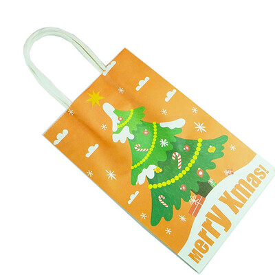 

Xmas Tree Kraft Paper Carrier Present Gift Bags Handle Christmas Shopping