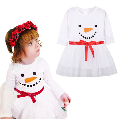 

Toddler Baby Girl Long Sleeves Snowman Print Dress Kids Christmas Clothing