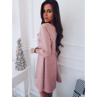 

New Sexy Casual Summer Pink Cocktail Party Evening Long Sleeve Short Mini Dress