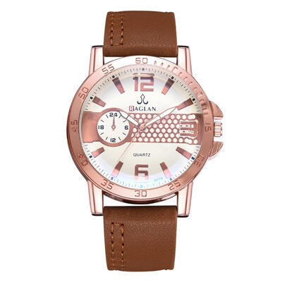 

Rose Gold Men PU Leather Watches Quartz Digital Analog Casual Wristwatch