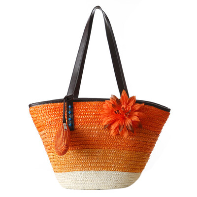 

Knitted Straw bag Summer flower Bohemian fashion womens handbags color stripes shoulder bags beach bag big tote bags