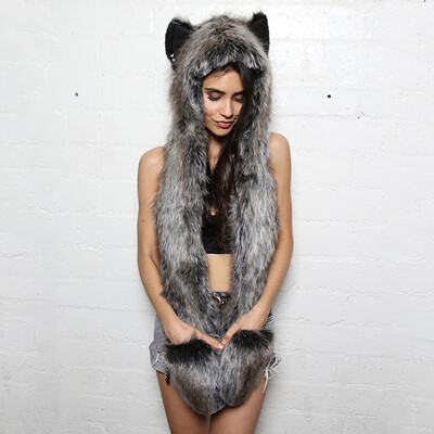 

Tailored Women Fashion Multifunction Scarf Outerwear Gloves Faux Fur Animal Ear Hat