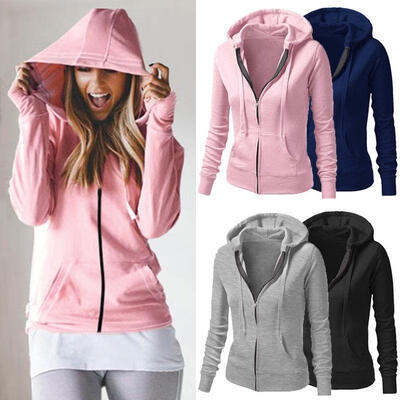 

Womens Long Sleeve Hoodie Sweater Hooded Sweatshirt Zip Jacket Coat Pullover Top New