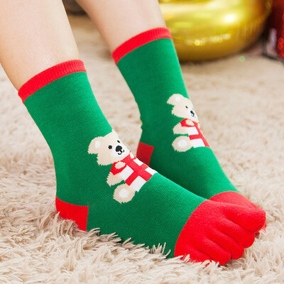 

Gobestart Christmas Unisex Print Multicolor Toe Socks Five Finger Socks Cotton Funny Socks