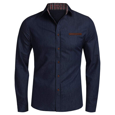 

Toponeto Mens Casual Button Trun-down Collar Denim Long Sleeve Shirts Tops Blouse