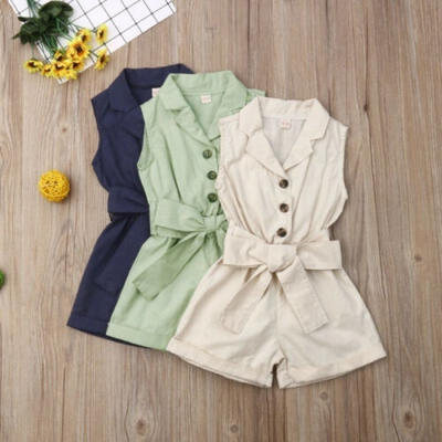

Summer Toddler Baby Girls Kids Clothes Bow-tie Waist Overall Romper Bodysuit Jumpsuit Outfits Shorts 1-6Y