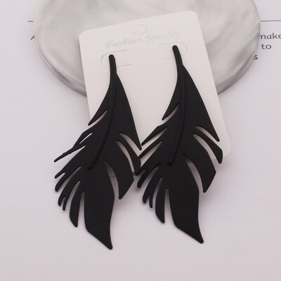 

EK812 Hot Sale Big Leaf Pendant Earrings For Women Vintage Metal Gold Color Statement Long Feather Stud Earrings Wedding Jewelry