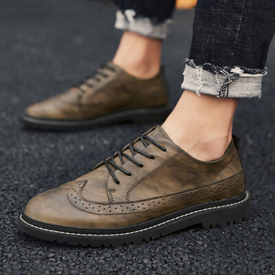 Spring top leather shoes mens British Korean version of the trend Joker high top tooling shoes Brock mens casual Martins boots