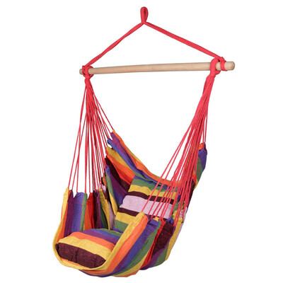 

Hammock Hanging Rope Chair Swing Seat Patio Camping With Pillows Red Strip
