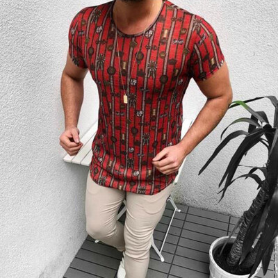 

Mens Casual Vintage T-shirt Tops Printed Round Neck Short Sleeve Slim Sports Tee
