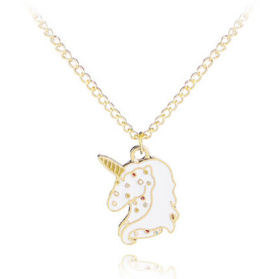 

7 Styles Alloy Dripping Oil Cute Cartoon Colt Unicorn Necklace Girls Women Pendant Lovely