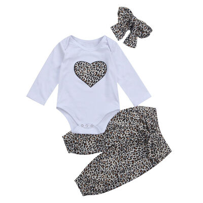 

0-24M Newborn Baby Kids Girls Clothes Leopard Romper TopsLong Pants Outfits Set