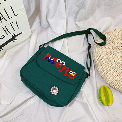 

Ins Summer canvas bag female oblique satchel Ancient feeling Girl College students Korean version of one shoulder lovely canvas ba