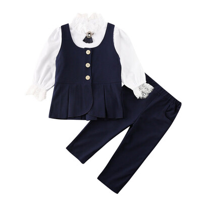

Kid Girl Lace Two-color Suit Three-piece Vest Autumn Formal Suit Clothes