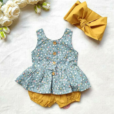 

Newborn Baby Girl Summer Clothes Floral Sleeveless Tops Dress Shorts Outfits