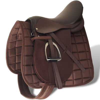 

Horse Riding Saddle Set 16" Real Leather Brown 55" 5-in-1