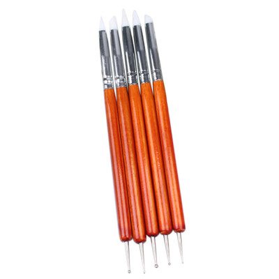 

Toponeto 5 Pcs Pencil Head Nail Art Brush Nail Silicone Brushes With Wooden Handle Strap