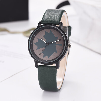 

Modern Watch Women Black Maple Leaf Pattern Fashion Quartz Wristwatch High Quality Leather Strap Casual Female Montre Femme