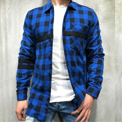 

Mens Large Size Print Button Down Long Sleeve Shirt Top Casual Plaid Shirts