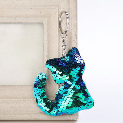 

Cute cat Keychain Glitter Pompom Sequins Key Ring Gifts for Women Car Bag Accessories Key Chain
