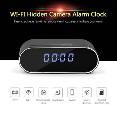 

1080P WIFI Camera Nanny Camera Black P2P IP Clock IOS Android Motion Detection Home Security Wireless CameraUS Plug 14" LEN