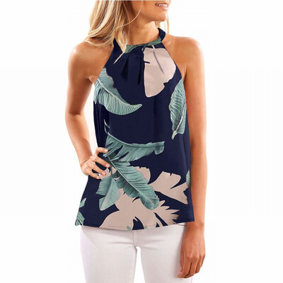 

Printed T-shirt womens high collar sleeveless vest slim shirt