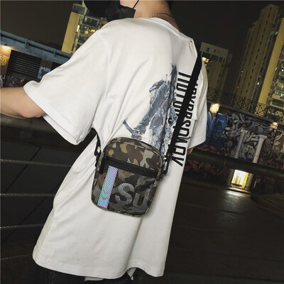 

Chaobai Mens Bag Street Hip-hop Street Harbour Wind Individuality Students Reflect Light&Slant Backpack Canvas Bag Women Shou