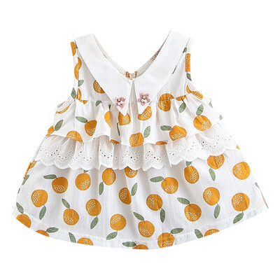 

Summer Girls Sweet Fashion dressFruit Print Princess Cute Casual Sleeveless Lapel Doll Collar Sweet Dress For 12-24 Months