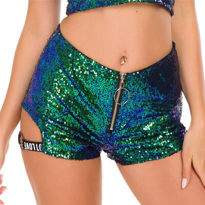 

Tailored Women Sexy Zipper High Waist Sequins Shorts Hole Bandage Mini Hot Pants