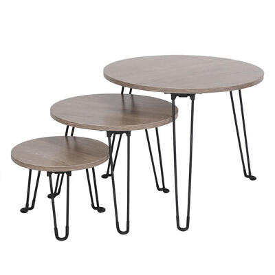 

Set of 3 Nesting Tables Coffee Table Set End Side Tables Wood With Metal legs Dark Browncoffee table side table