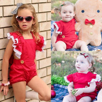 

US Sale Newborn Baby Girls Lace Christmas Romper Bodysuit Headband Outfits Set