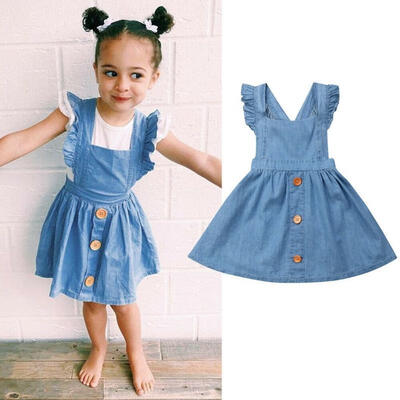 

Toddler Kids Baby Girls Summer Dress Princess Party Tutu Button Dresses Sundress