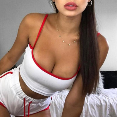 

Women Two Piece Swimwear Set Camisole Crop Top Shorts Push Up High Waist Drawstring Sexy Swimsuit