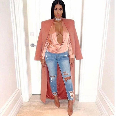

Women Jeans Stretch Washed Denim Ripped Holes Mid Waist Distressed Sexy Skinny Pencil Pants Light Blue