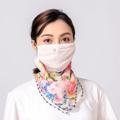 

19 summer sun protection neck chiffon mask female flowers antique elegant printing breathable mask square towel factory direct sales