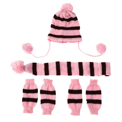 

Autumn Winter Warm Pet Dog Clothes Stripe Knitted Hat Scarf Dog Coats