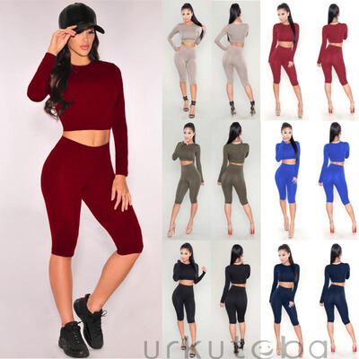 

Women Crop Top BlousePants Two-piece Playsuit Bodysuit Jumpsuit Romper Set 6-14