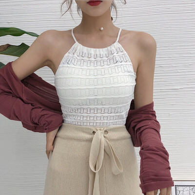 

Sexy Summer Women Tops Slim Knitting Halter Camisole Tops Female Knitted Tanks Sleeveless Basic Solid Top
