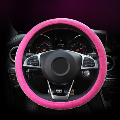 

Luxury Pink Diamond Car Steering Wheel Cover PU Leather Cool Bling 15 38cm