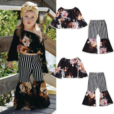 

2PCS Toddler Baby Girls Kids Floral Clothes T-shirt TopsLong Pants Outfits US