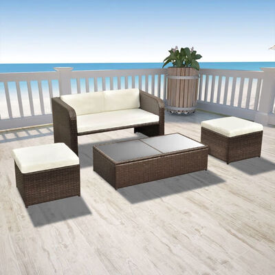 

4 Piece Garden Lounge Set with Cushions Poly Rattan Brown