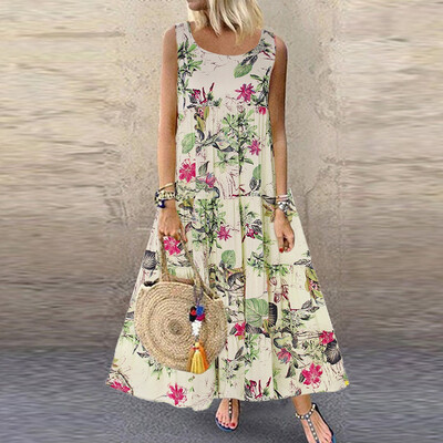 

Plus Size 2019 Vintage Floral Print Boho Dress Femininos Casual Long Sleeve O-Neck Retro Robe Female Party Club Jurken Mujer