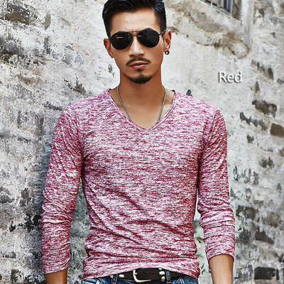

New Autumn And Winter V Neck Slim Long Sleeve Mens T Shirt Bottoming Shirts