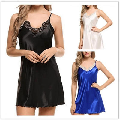 

Women Sexy Satin Silk Nightdress Lace Chemise Sleepwear Babydoll G-string Soft Robe pajamas
