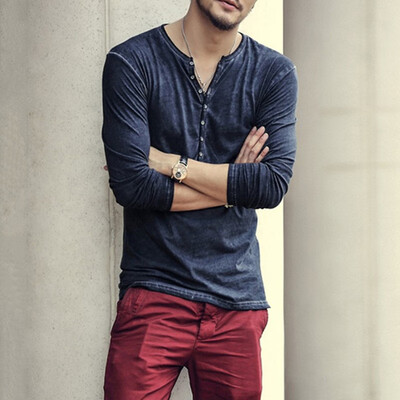 

Men V-Neck Long Sleeve Button Down Casual Slim Comfortable T-Shirts Shirt Tops