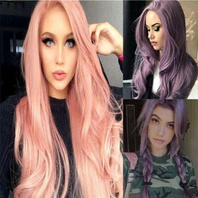 

2019 Women Fashion Synthetic Hair Wig Long Wavy Pink Full Wigs Cosplay NEW