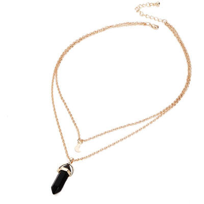 

Newest Jewelry Accessories Natural Stone Hexagonal Necklace Double Moon Bullet Head Pendant