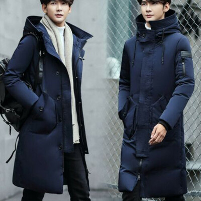 

Men Drawstring Hooded Long Sleeve Outwear Tops Baggy Thick Winter Warm Overcoat
